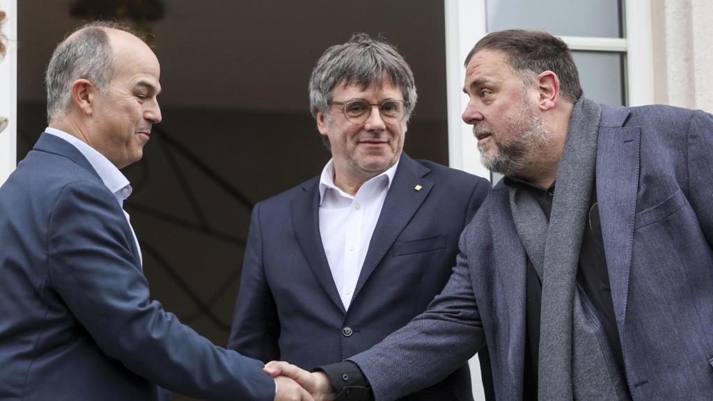 Oriol Junqueras, Carles Puigdemont y Jordi Turull este jueves en Waterloo (Bélgica).