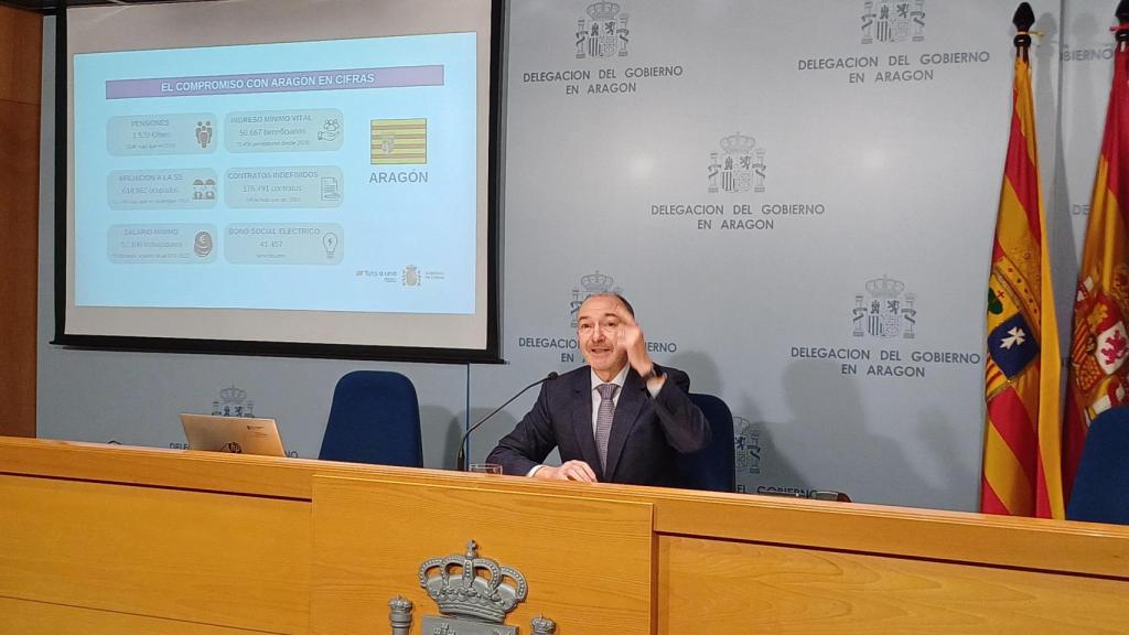 Fernando Beltrán, delegado del Gobierno en Aragón, en la presentación del impacto de las políticas en el territorio