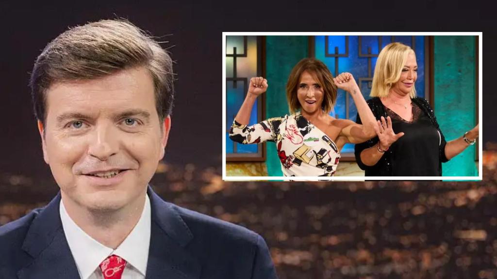 Marc Giro junto a Belén Esteban y María Patiño en un fotomontaje de BLUPER.