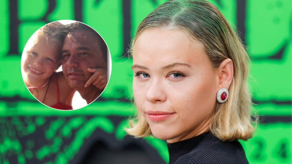 Almudena Lapique en un fotomontaje de EL ESPAÑOL junto a una imagen de su infancia.