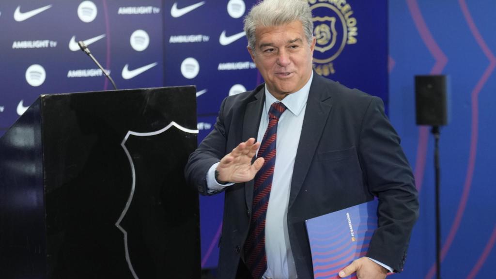 Joan Laporta, en una rueda de prensa con el FC Barcelona