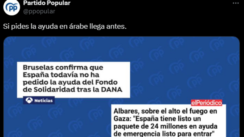 Mensaje del PP en X