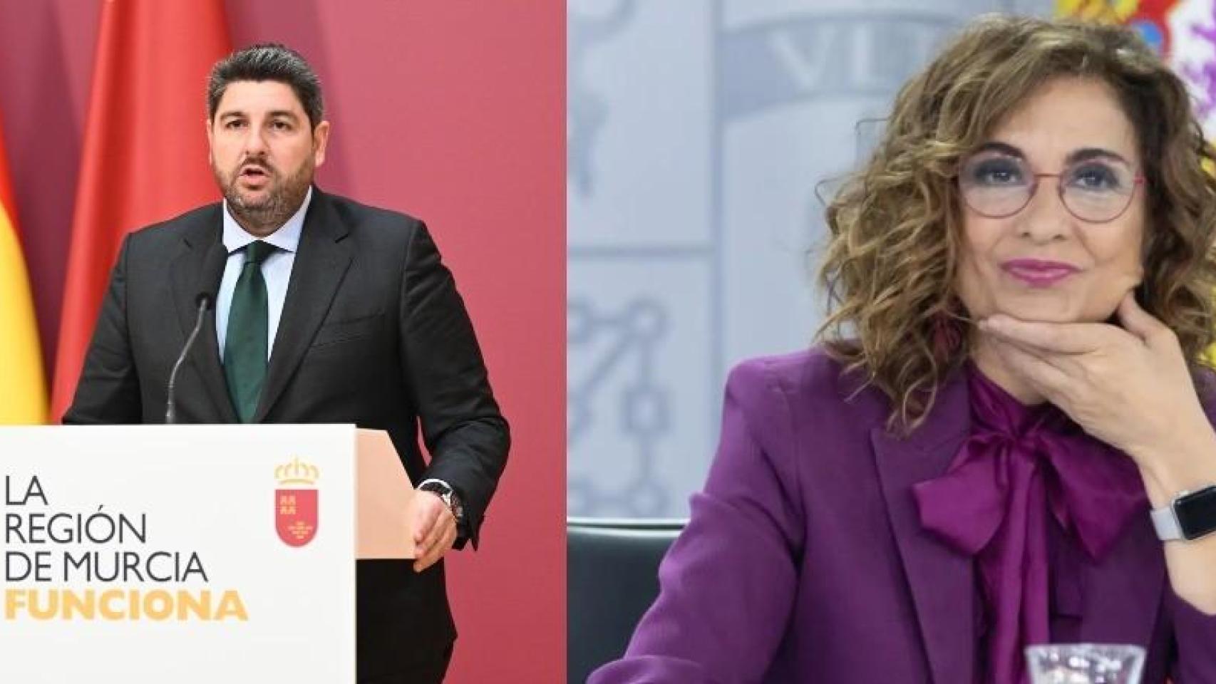 El presidente de la Región de Murcia, Fernando López Miras, y la ministra de Hacienda, María Jesús Montero.