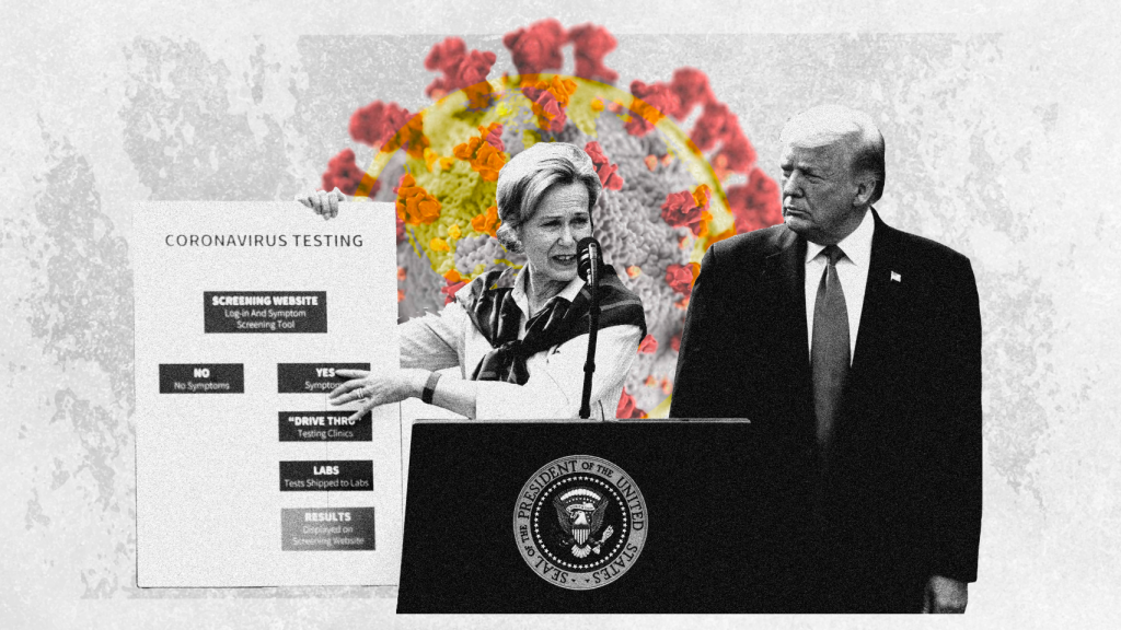 Donald Trump y Deborah Birx decretan la emergencia nacional ante la covid, el 13  de marzo de 2020. Montaje: Rubén Vique