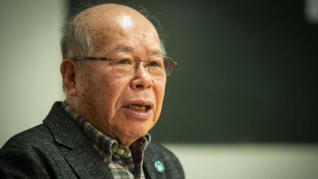 Shigemitsu Tanaka, superviviente de de Nagasaki, en un encuentro con medios en Madrid el 16 de enero de 2024.