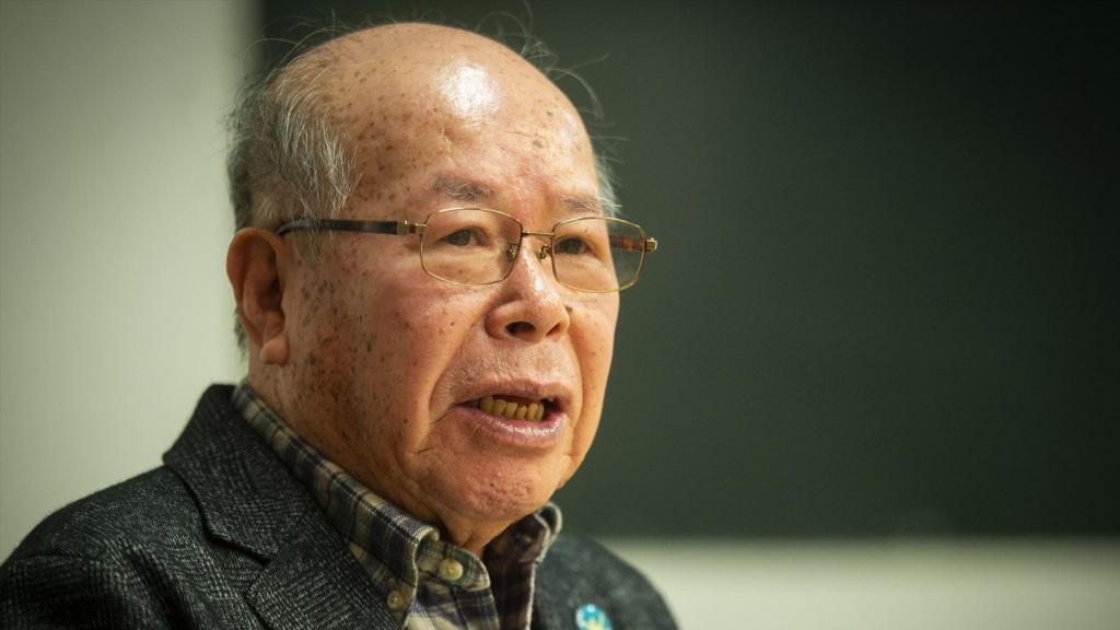Shigemitsu Tanaka, superviviente de de Nagasaki, en un encuentro con medios en Madrid el 16 de enero de 2024.