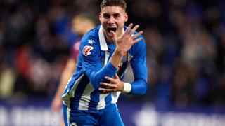 Roberto, exjugador del Málaga, celebra su primer gol en Primera División