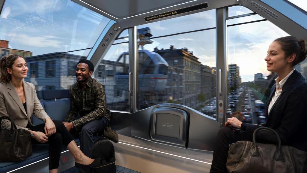 Recreación del viaje de unos pasajeros en el teleférico de Whoosh