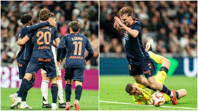 A la izquierda, Marcos Alonso y Bamba, a la derecha, la caída de Williot en el área del Madrid.