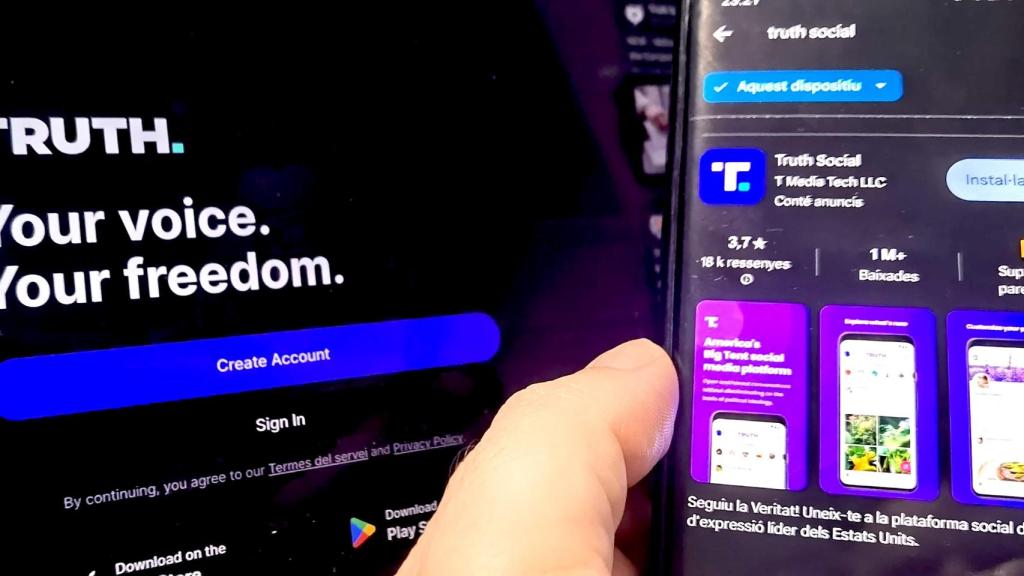 Las pantallas de inicio de Truth, la red social de Donald Trump.