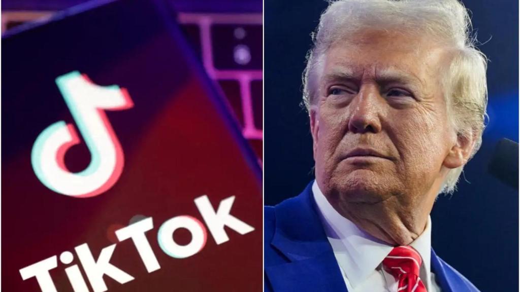 Fotomontaje con el logo de TikTok y Donald Trump.