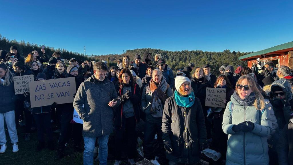 Manifestación del pasado miércoles frente al prado donde viven las vacas.