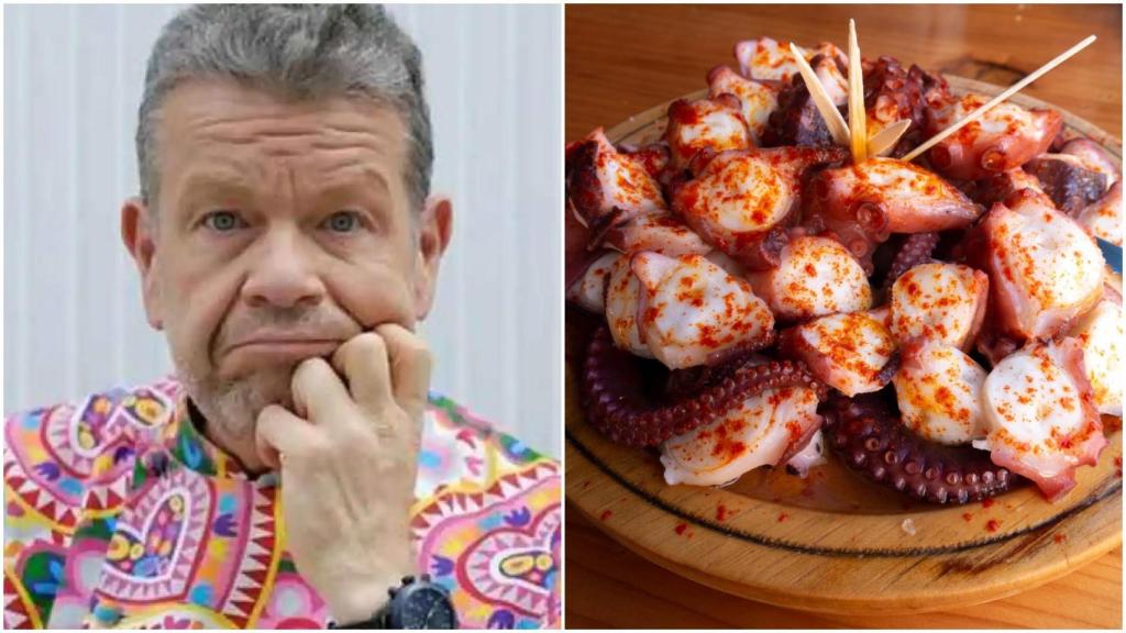 Chicote y un plato de Pulpo á Feira