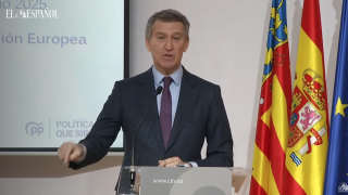 Alberto Núñez Feijóo durante su intervención ante empresarios en Valencia.