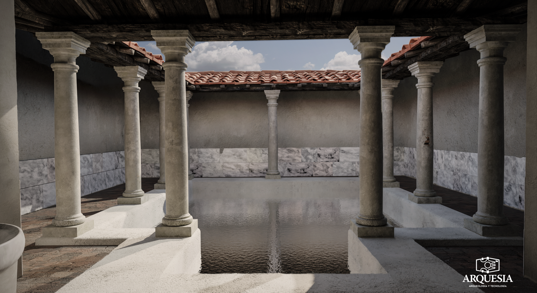 Recreación de las termas de la ciudad romana.