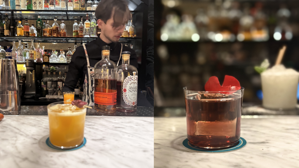 La barra de Whisper Sister y dos de sus cócteles.