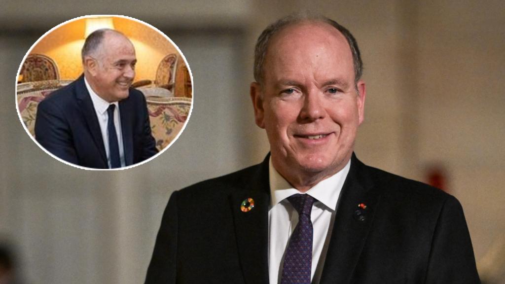 El jefe de Gobierno del Principado de Mónaco, Didier Guillaume, junto a Alberto de Mónaco en un fotomontaje de EL ESPAÑOL.