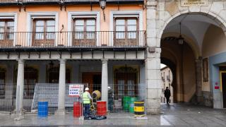 Vallado de la obra de la Delegación del Gobierno en la plaza de Zocodover de Toledo.