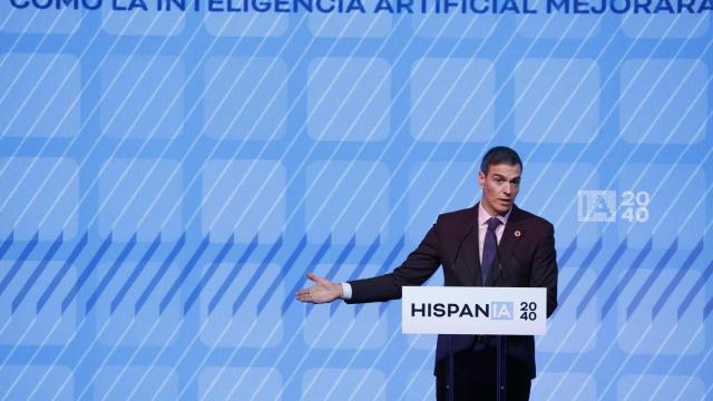 El presidente del Gobierno, Pedro Sánchez, durante su intervención en la jornada 'HispanIA 2040', este lunes.