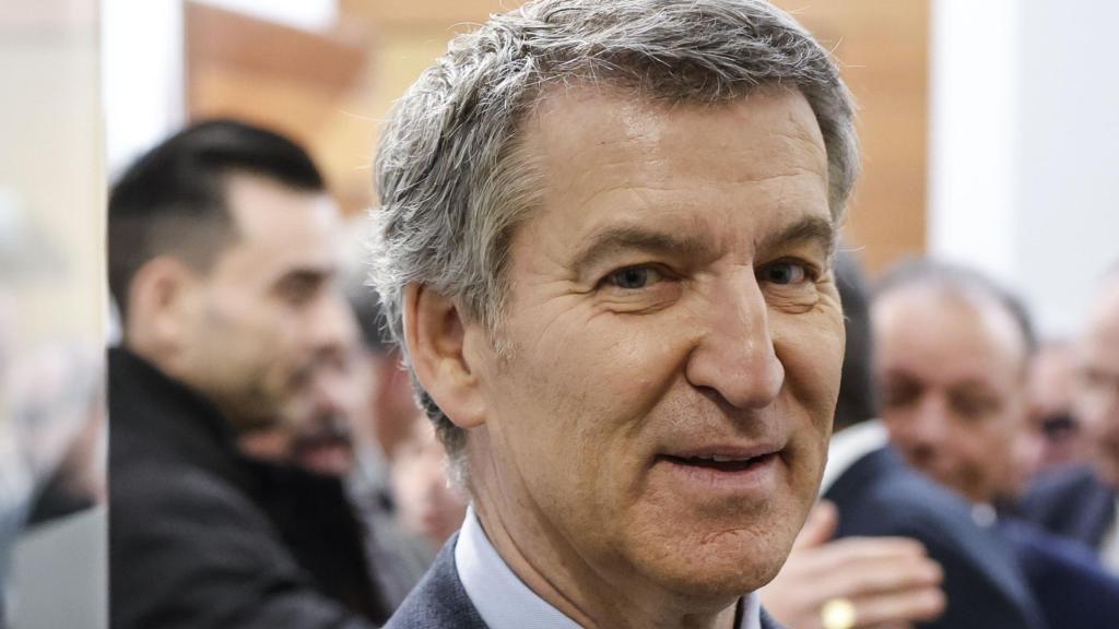 Alberto Núñez Feijóo, presidente del PP, este lunes, en un acto con empresarios valencianos.