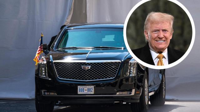 Fotomontaje con el Cadillac One, la limusina presidencial, y la imagen de Donald Trump.