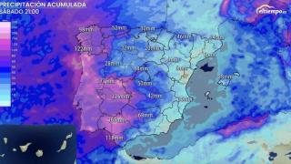 Precipitación acumulada que se espera el sábado 25