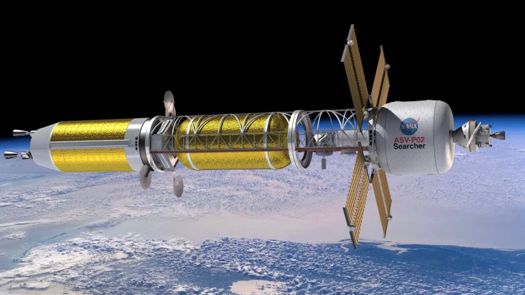 Modelo de nave espacial con reactor nuclear