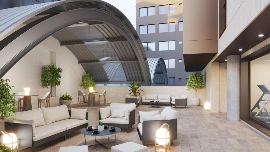 La gastro-terraza del edificio, junto al gimnasio.