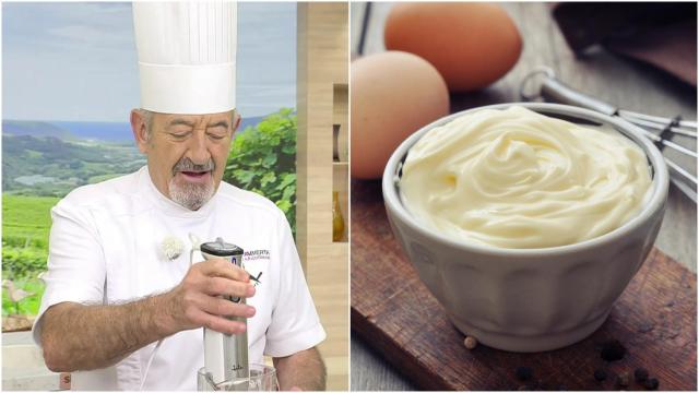 El chef Karlos Arguiñano junto a un tarro de mayonesa.