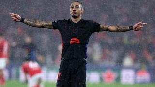 Raphinha celebra su gol ante el Benfica.
