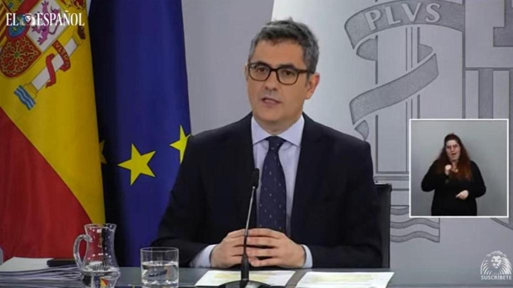 Bolaños este martes en rueda de prensa tras el Consejo de Ministros.