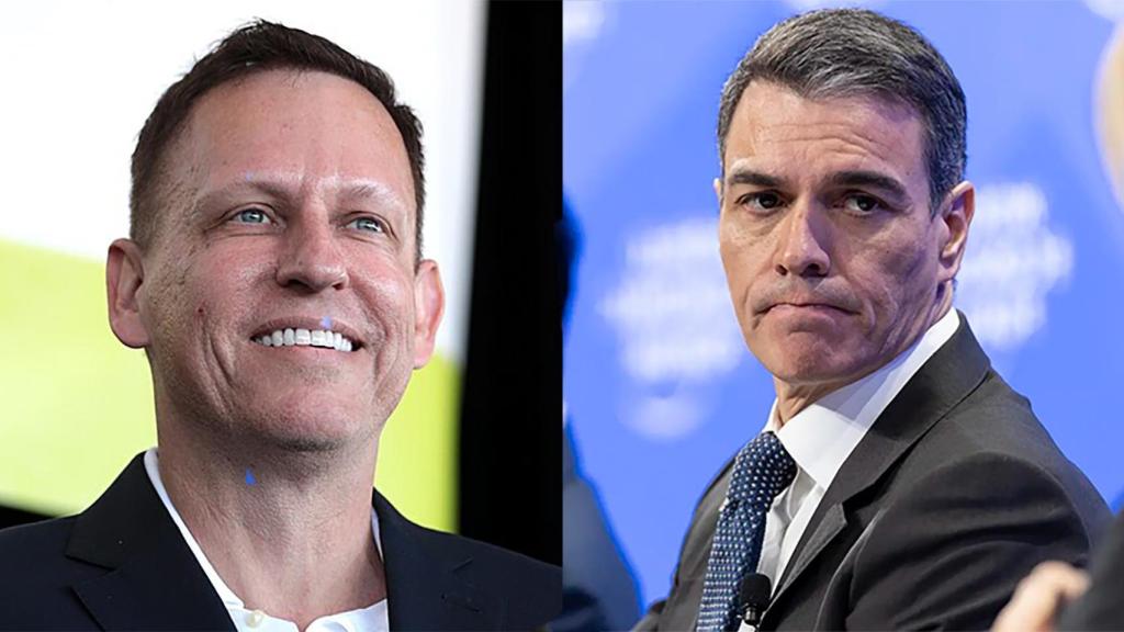 A la izquierda, Peter Thiel. A la derecha, el presidente Pedro Sánchez en Davos.
