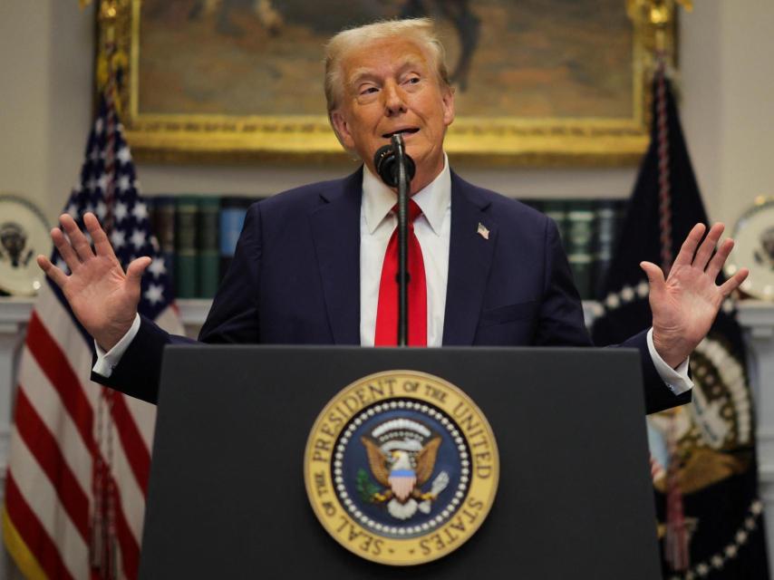 El presidente de Estados Unidos, Donald Trump, en su primer discurso en la Casa Blanca.