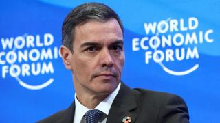 El presidente del Gobierno, Pedro Sánchez, durante su discurso de este miércoles en el foro económico de Davos