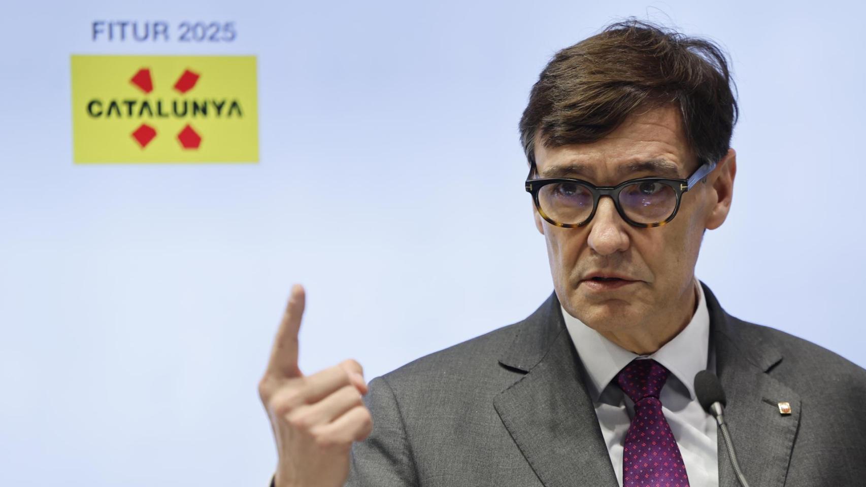 Salvador Illa, presidente de la Generalitat de Catalunya, el miércoles durante la inauguración del stand de Cataluña en la 45 edición de la Feria Internacional de Turismo, Fitur.