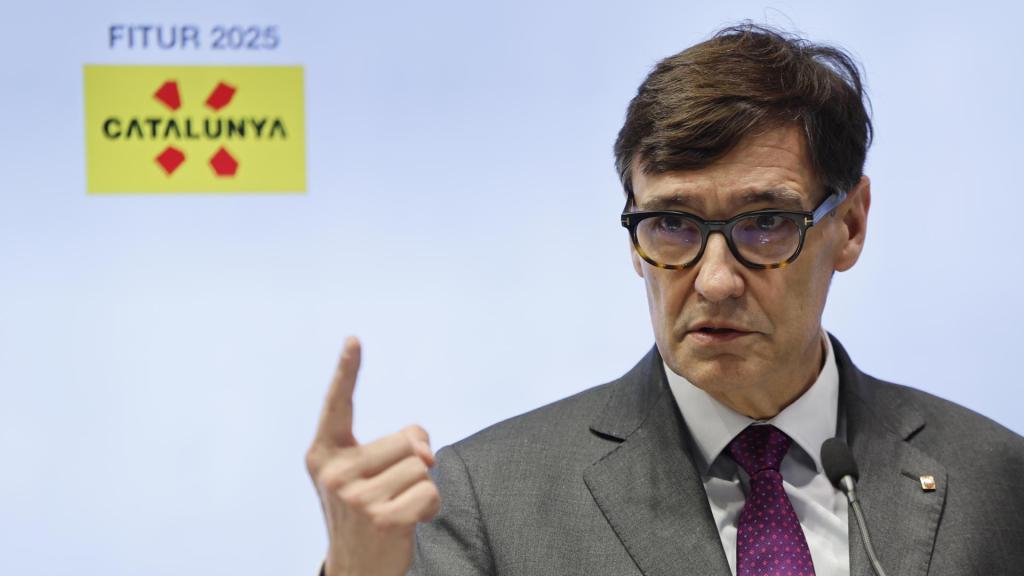 Salvador Illa, presidente de la Generalitat de Catalunya, el miércoles durante la inauguración del stand de Cataluña en la 45 edición de la Feria Internacional de Turismo, Fitur.