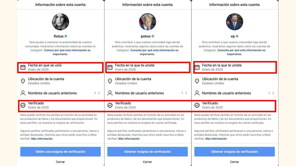 Izqu.: Melania Trump (FLOTUS). Centr.: Donald Trump (POTUS). Der.: J. D. Vance (VP)