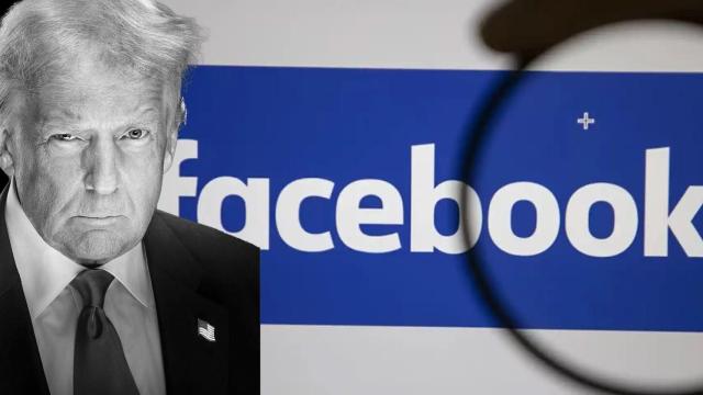 Fotomontaje con el logo de Facebook y la cara de Trump.