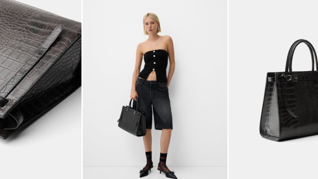 Bolso negro animal print de Berska. Ref. 9004/184/800