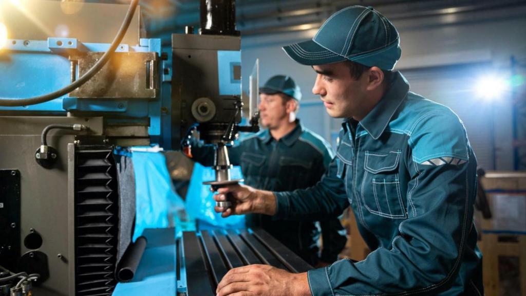 Dos operarios en la fábrica de Vladimir.