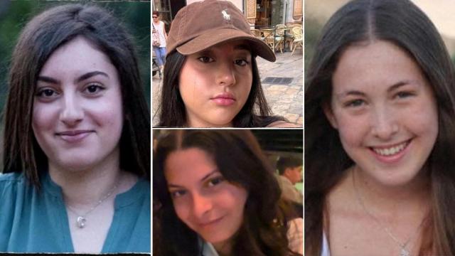 Un montaje con las rehenes israelíes Karina Ariev, Liri Albag, Daniela Gilboa y Naama Levy, soldados que fueron secuestradas en el ataque del 7 de octubre.