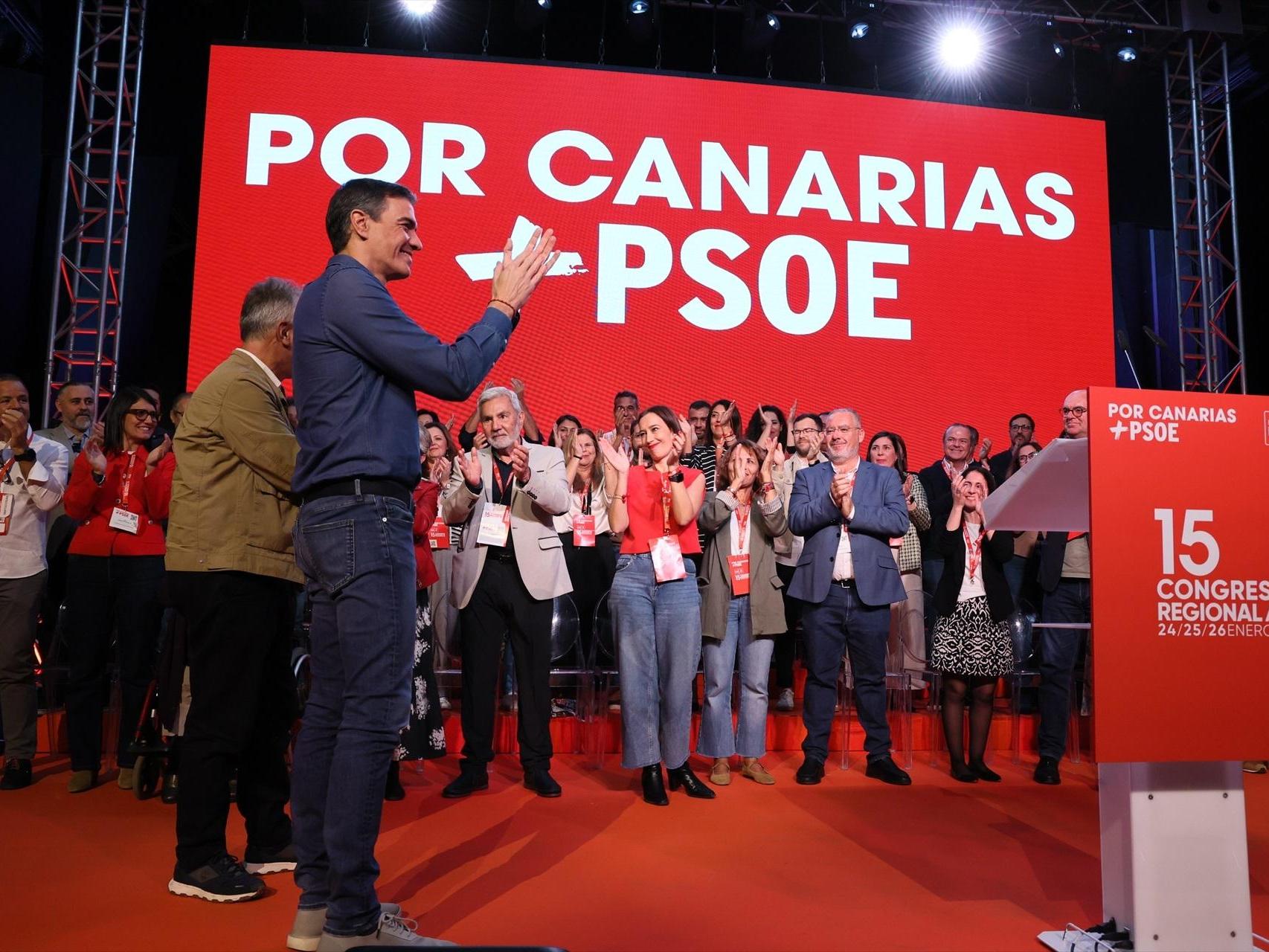 El presidente Pedro Sánchez, este domingo durante la clausura del Congreso del PSOE de Canarias.