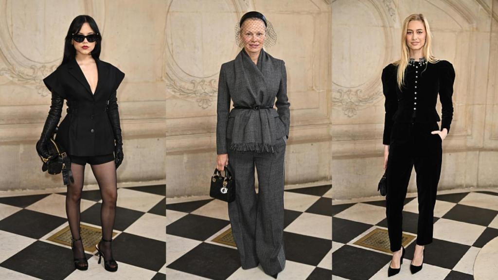 Jenna Ortega, Pamela Anderson y Beatrice Borromeo, antes del desfile.