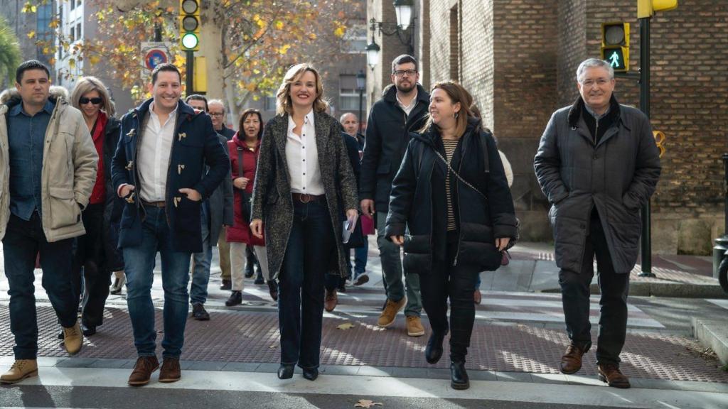 Pilar Alegría, a su llegada a la sede del PSOE-Aragón el pasado viernes.