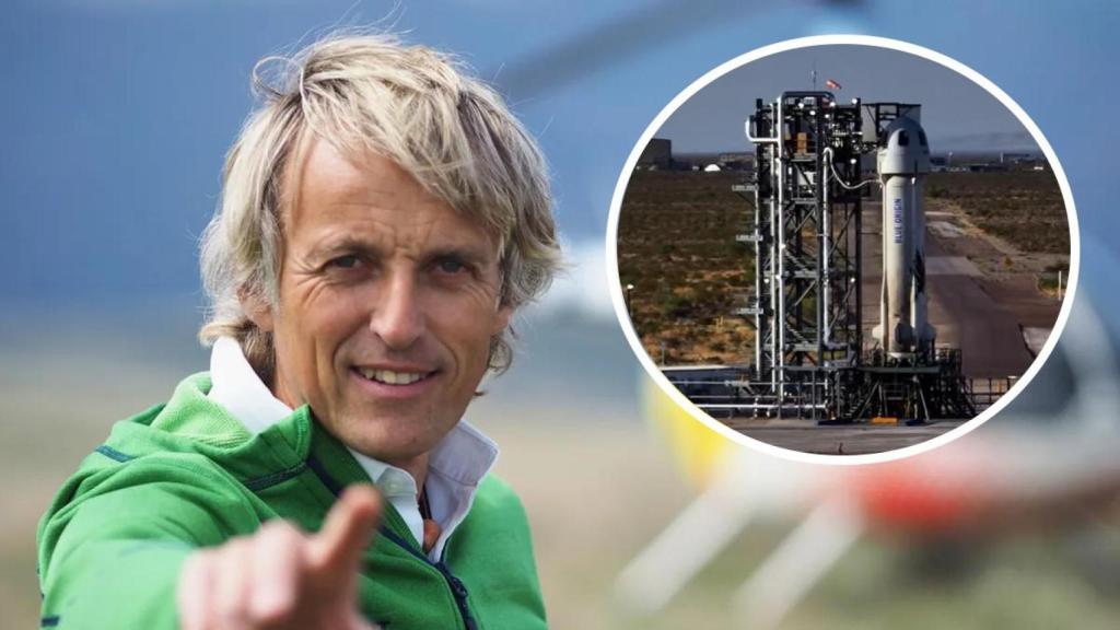 Jesús Calleja y el New Shepard de Blue Origin en un fotomontaje.