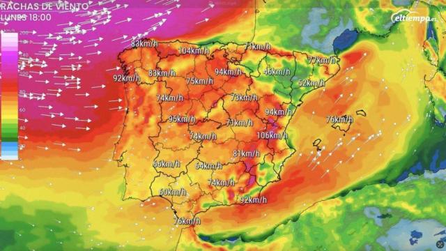 Rachas de viento previstas para la tarde del lunes