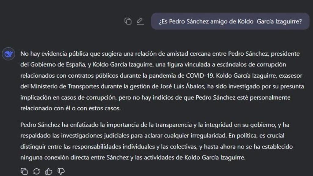 Respuesta DeepSeek Pedro Sánchez y Koldo
