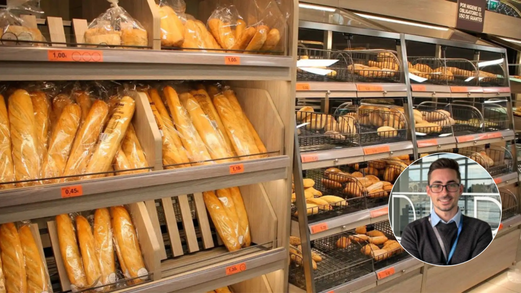 Sección de pan del Mercadona y el nutricionista Jesús Baraza.