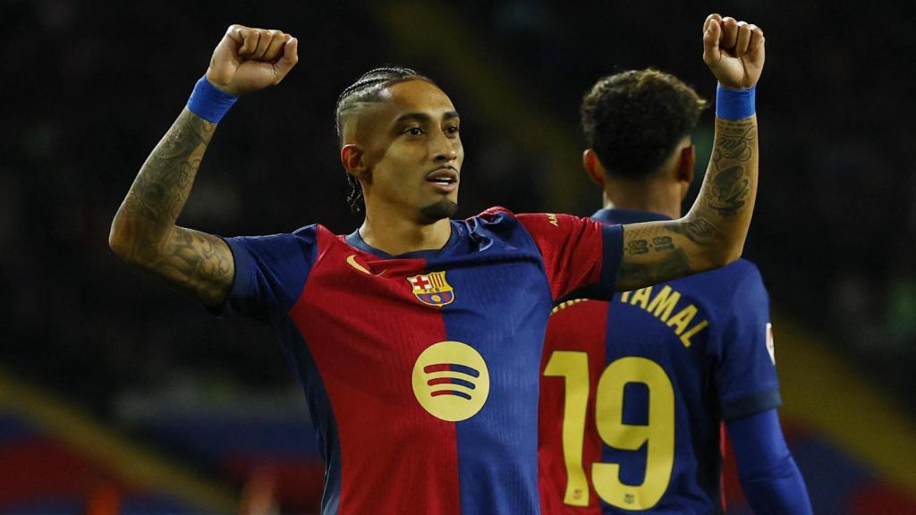 Raphinha celebra un gol con el FC Barcelona
