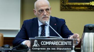 El presidente de LaLiga, Javier Teba, durante su comparecencia este martes ante la Comisión de Igualdad del Congreso.